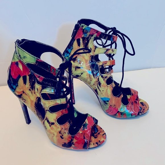 Candies size 7.5 multi color stiletto heels with peep toes - Picture 1 of 6